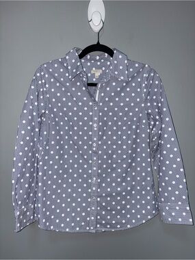 Talbot’s Women's Navy Stripe & White Dot Long Sleeve Button-Up Shirt Size P